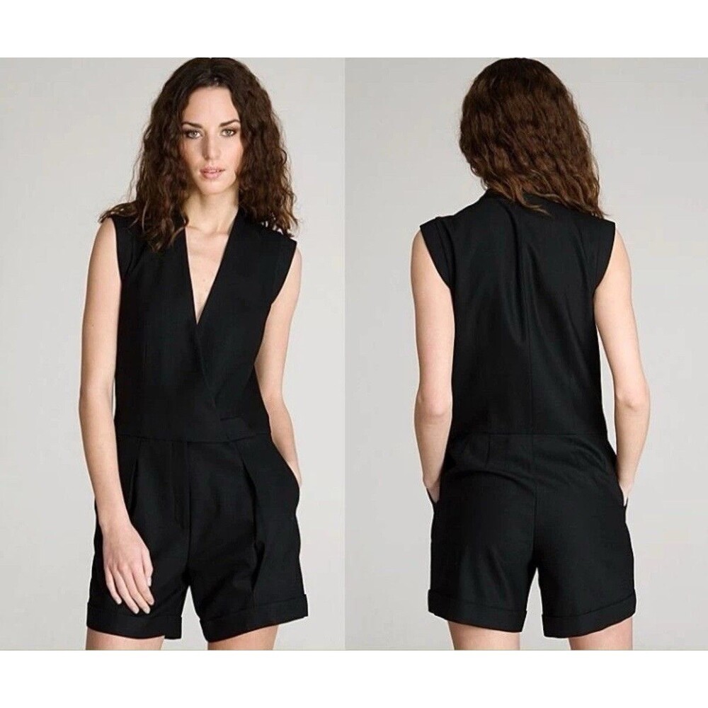 Helmut Lang Women’s Size 2 Black Sleeveless Wool Tuxedo One Piece Romper